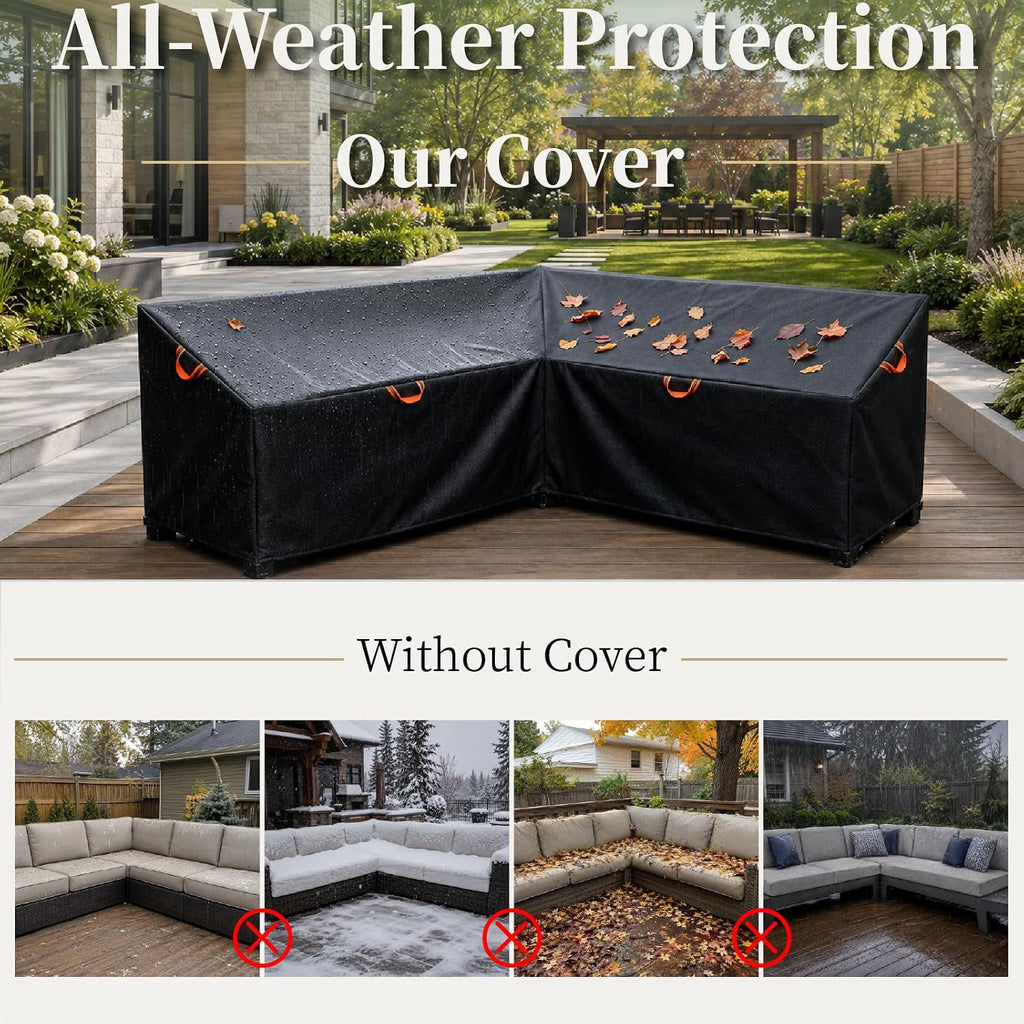 Outdoor Patio Sectional Sofa Cover Waterproof 600D,85"x 85" V-Shaped | Patio Furniture Covers Waterproof&Heavy Duty