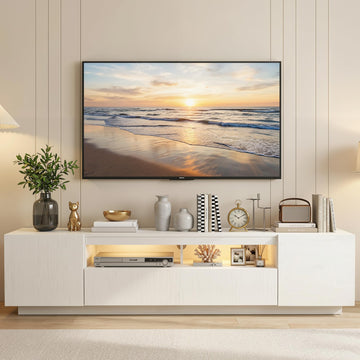 LED TV Stand, Large Entertainment Stand for TV Up to 80 Inch, Television Cabinet with Storage Shelves, Sturdy Television