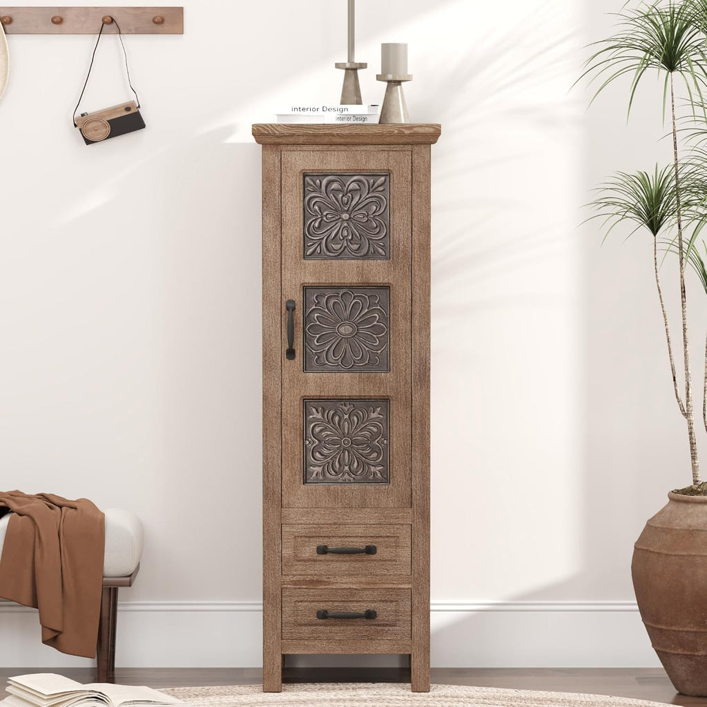 48'' Tall Accent Cabinet with Door, 16'' Wide Narrow Storage Cabinet with Drawer & Shelves for Small Space, Modern