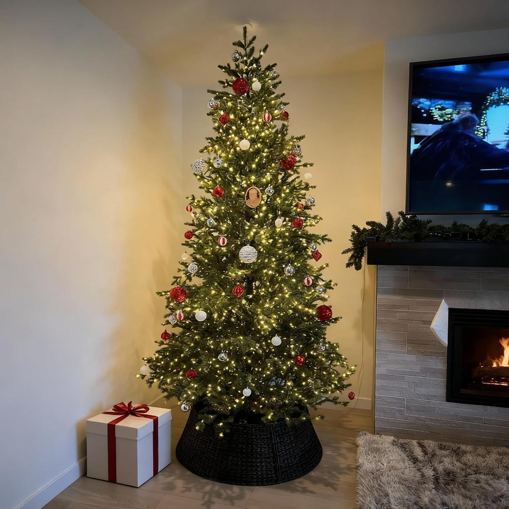 28 in Seagrass Christmas Tree Collar, Espresso, Fits 7.5 ft Tree | Rustic Farmhouse Basket Skirt That Hides the Stand