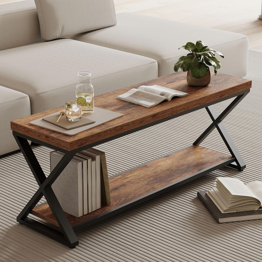 Rustic Entryway Bench with Storage, Rustic Brown Wood and Metal Bench