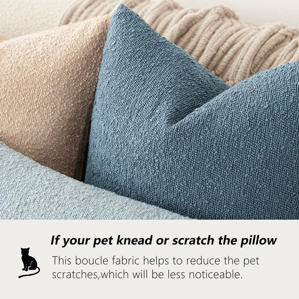 Decorative Textured Boucle Throw Pillow Covers 22x22 Misty Blue