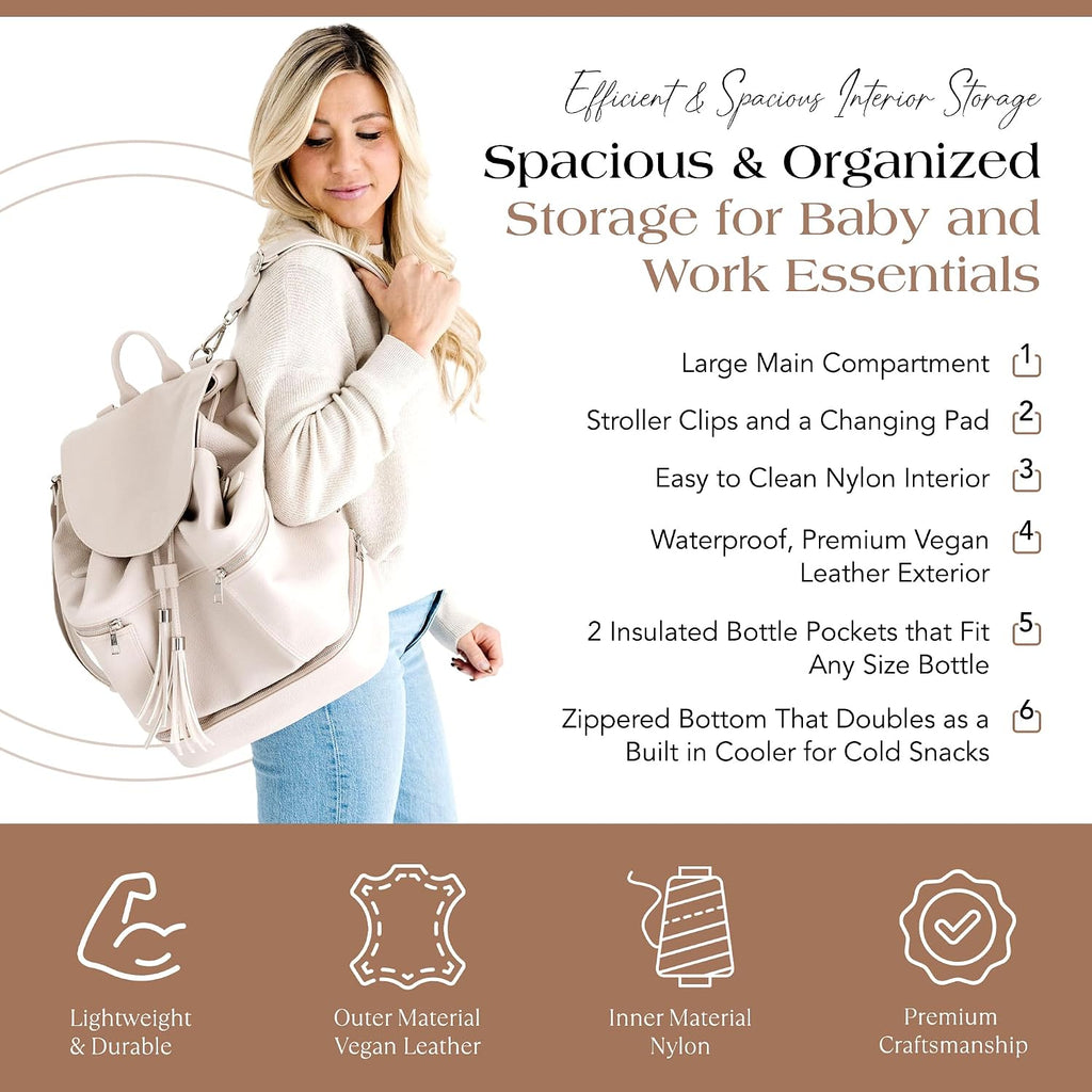 Collective Journey Pearl Vegan Leather Diaper Bag Backpack | Elegant, Multifunctional, Travel Diaper Bag