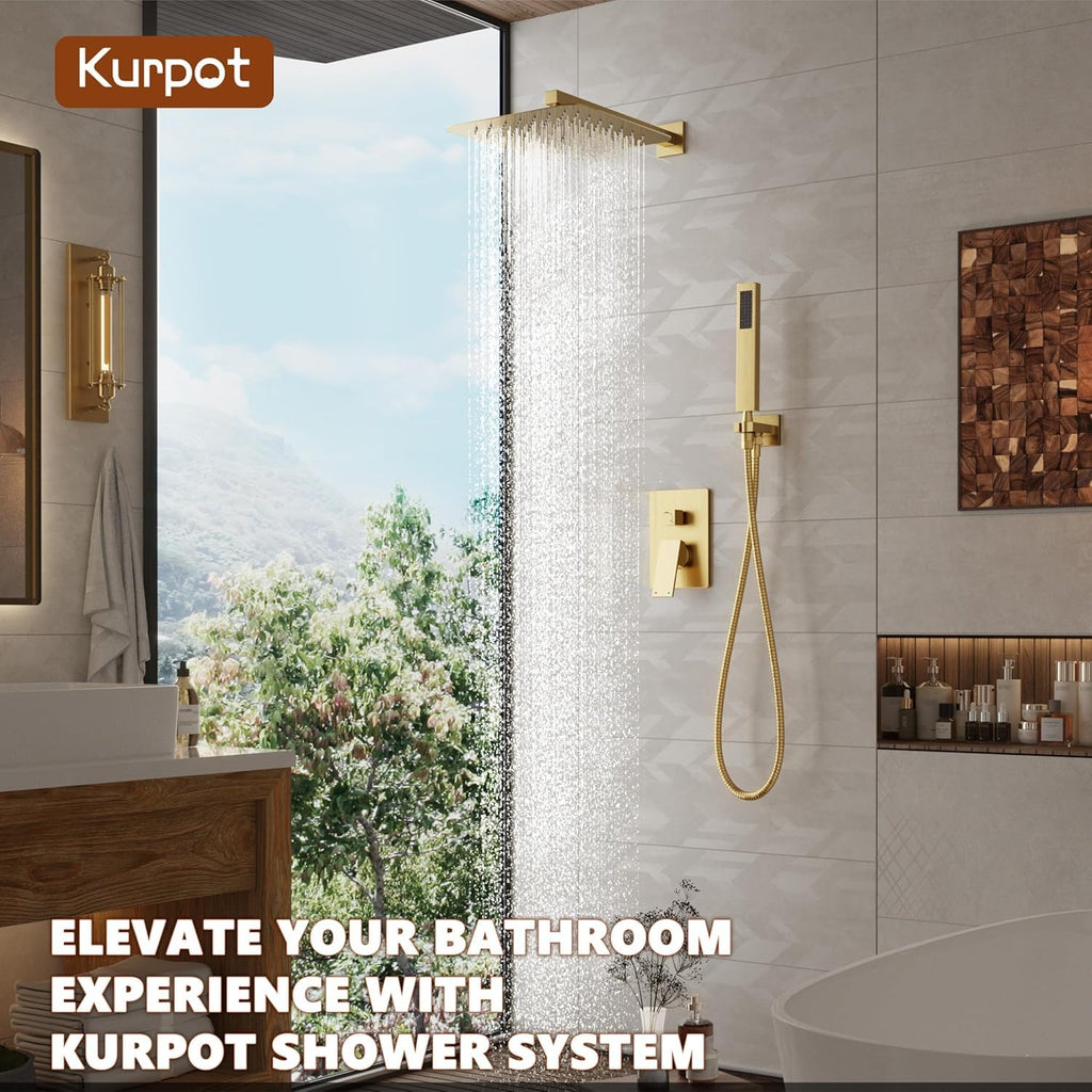 Gold Shower System, 10'' Gold Shower Head with Handheld Combo Spray