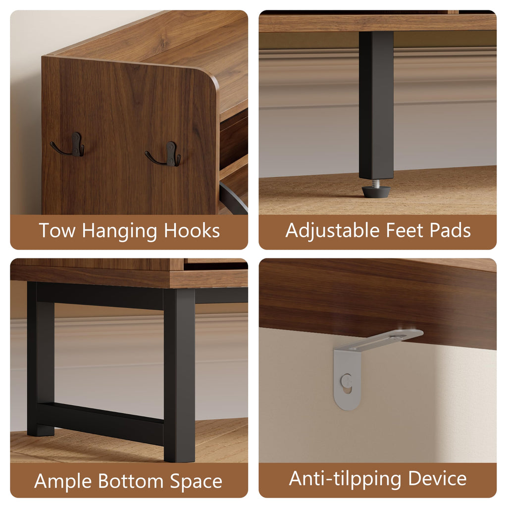 Shoe Storage Cabinet with 4 Flip Drawers, Entryway Shoe Rack, Walnut