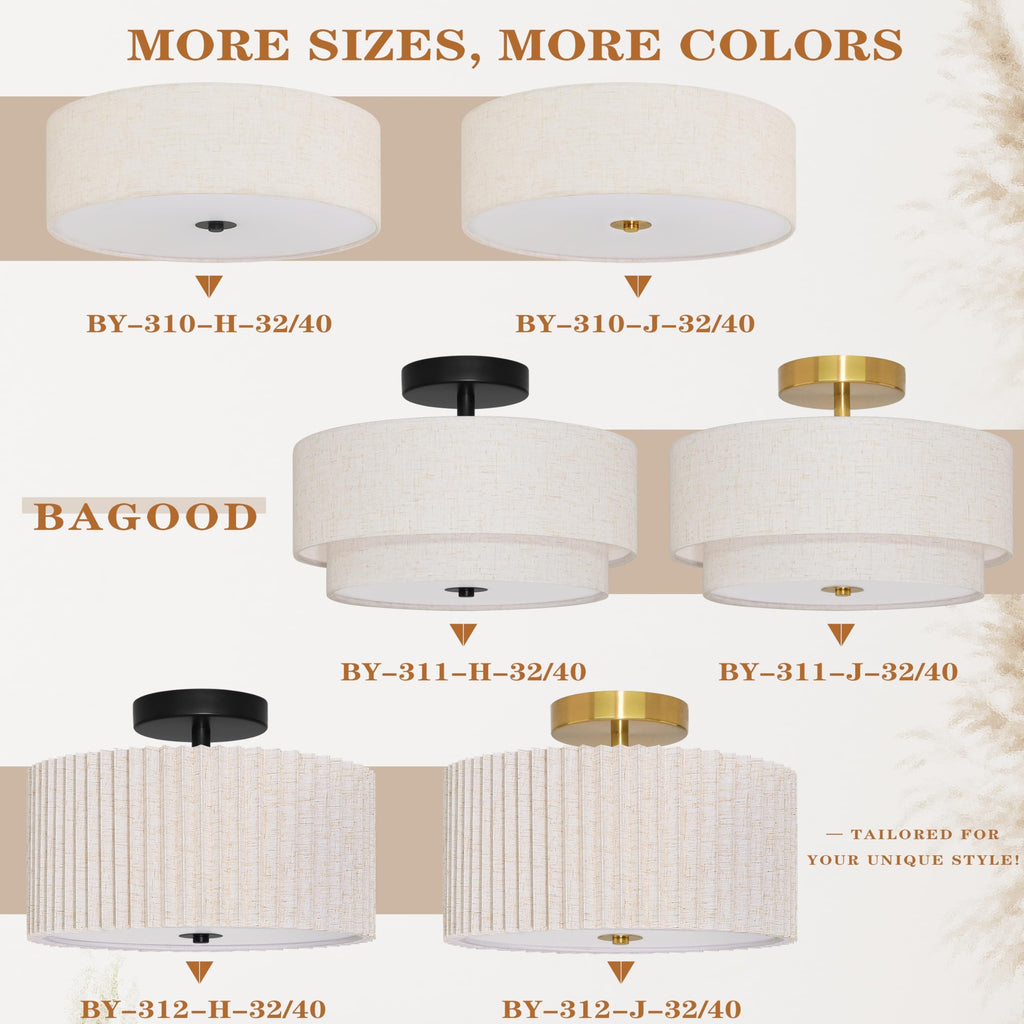 3 Light Semi Flush Mount Ceiling Light Fixture 15.7 Inch Modern Black Drum Ceiling Light Fixture with 2-Layer Fabric