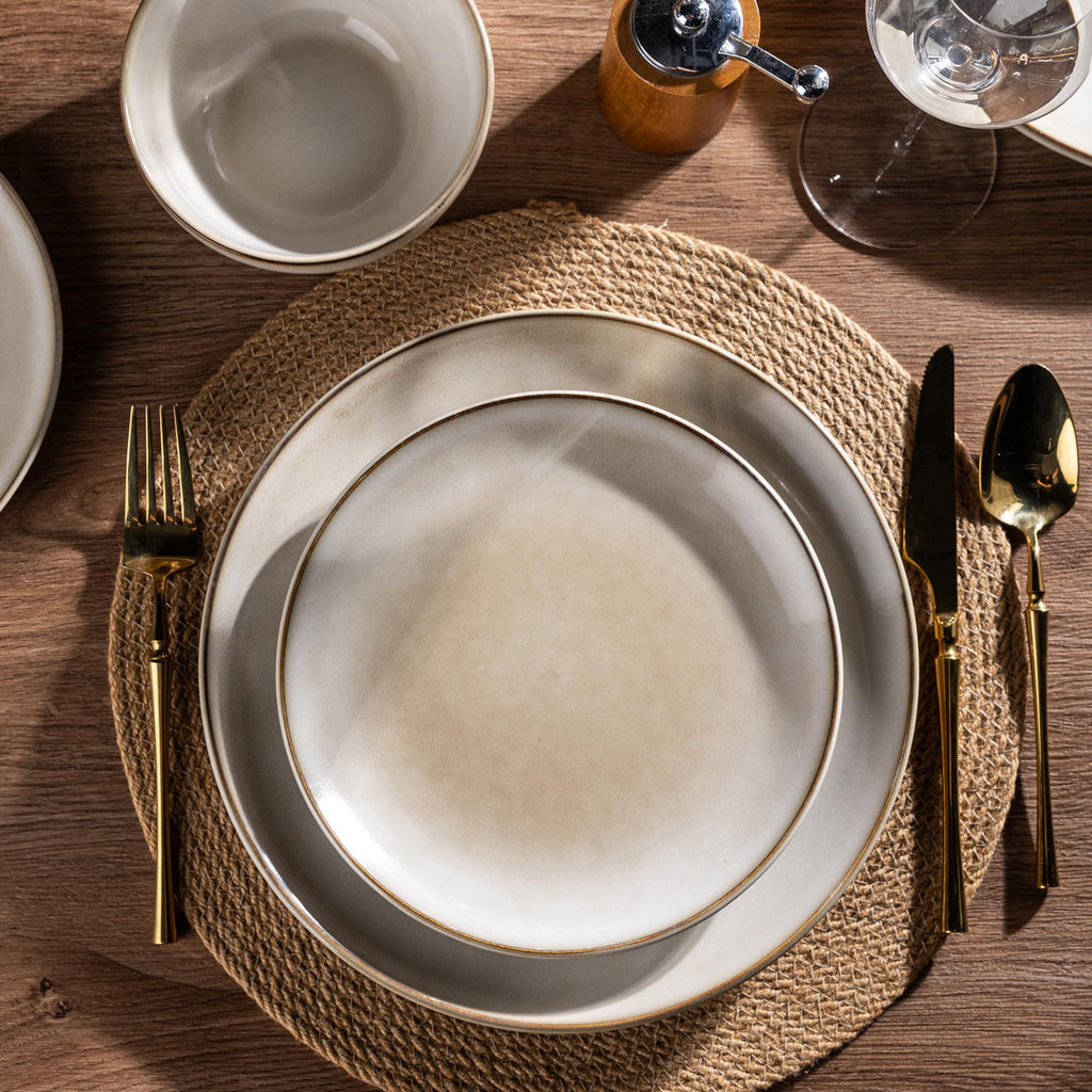 Stoneware Dinnerware Sets for 6, 18 Pieces Handpainted Ceramic Plates and Bowls Set, Scratch Resistant Dishes Set