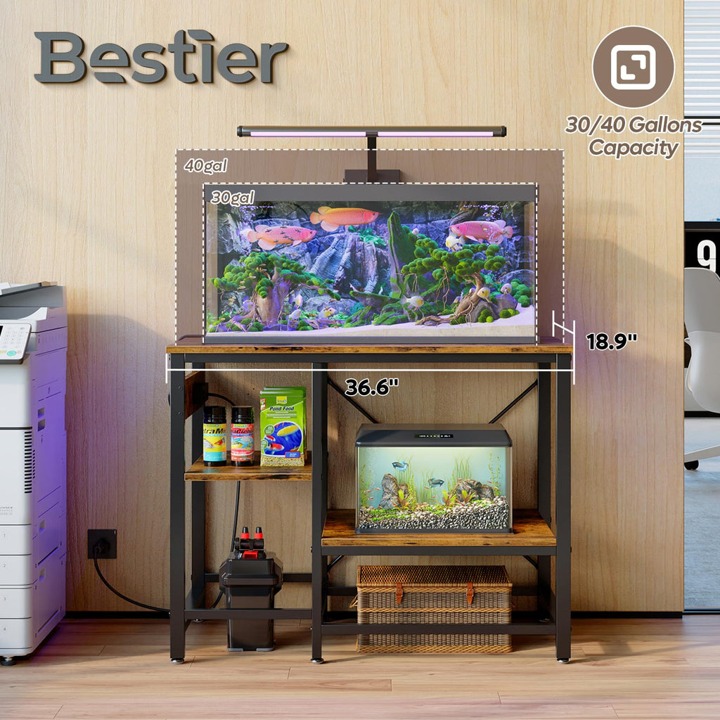 40-50 Gallon Fish Tank Stand with Power Outlet, Rustic Brown, 36x19