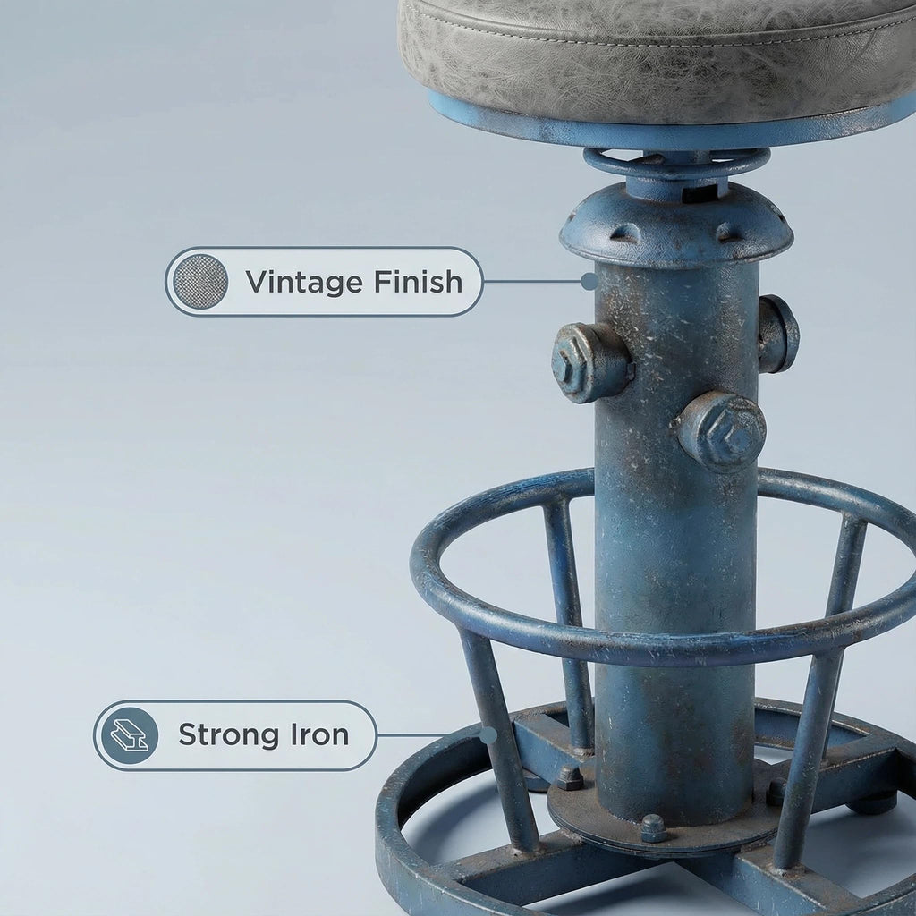 Antique Industrial Round Bottom Adjustable Height Cafe Coffee Retro Vintage Stylish Water Pipe Design Pub Kitchen Bar