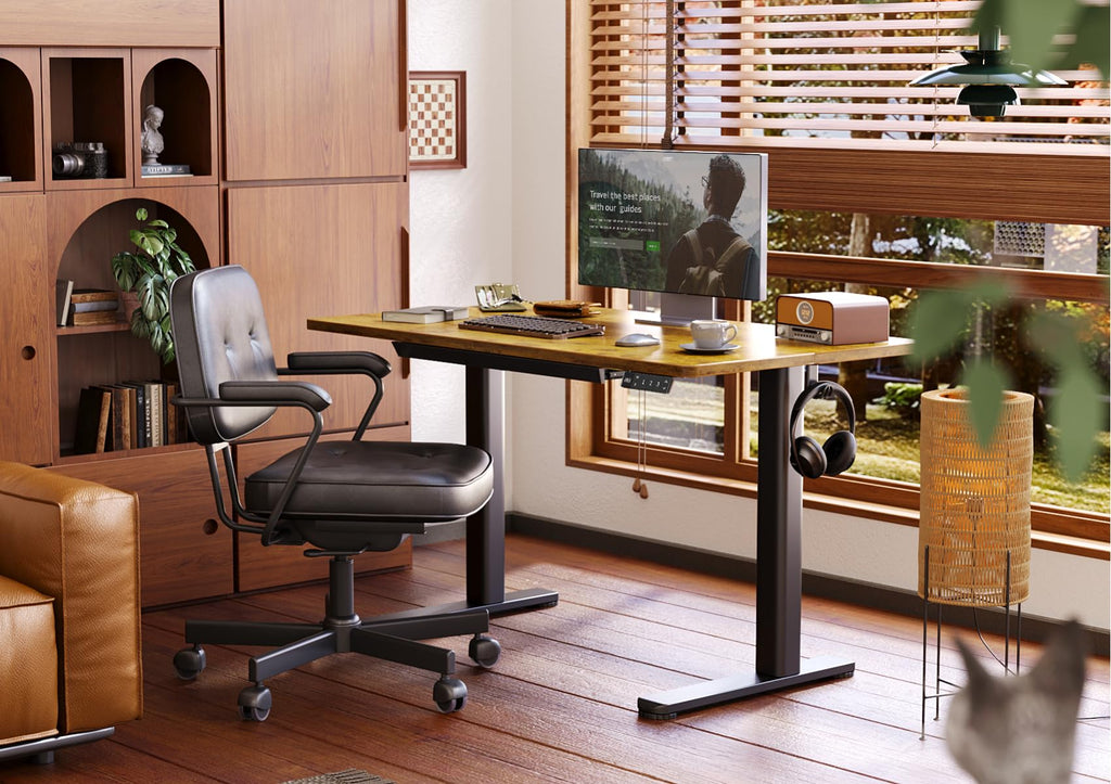Electric Standing Desk with Drawers, 48 x 24 Inches Rustic Brown
