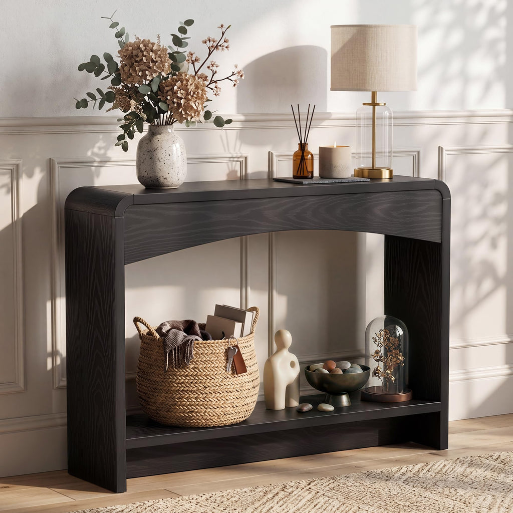 Farmhouse Entryway Table, 43" Console Table with Open Shelf Black