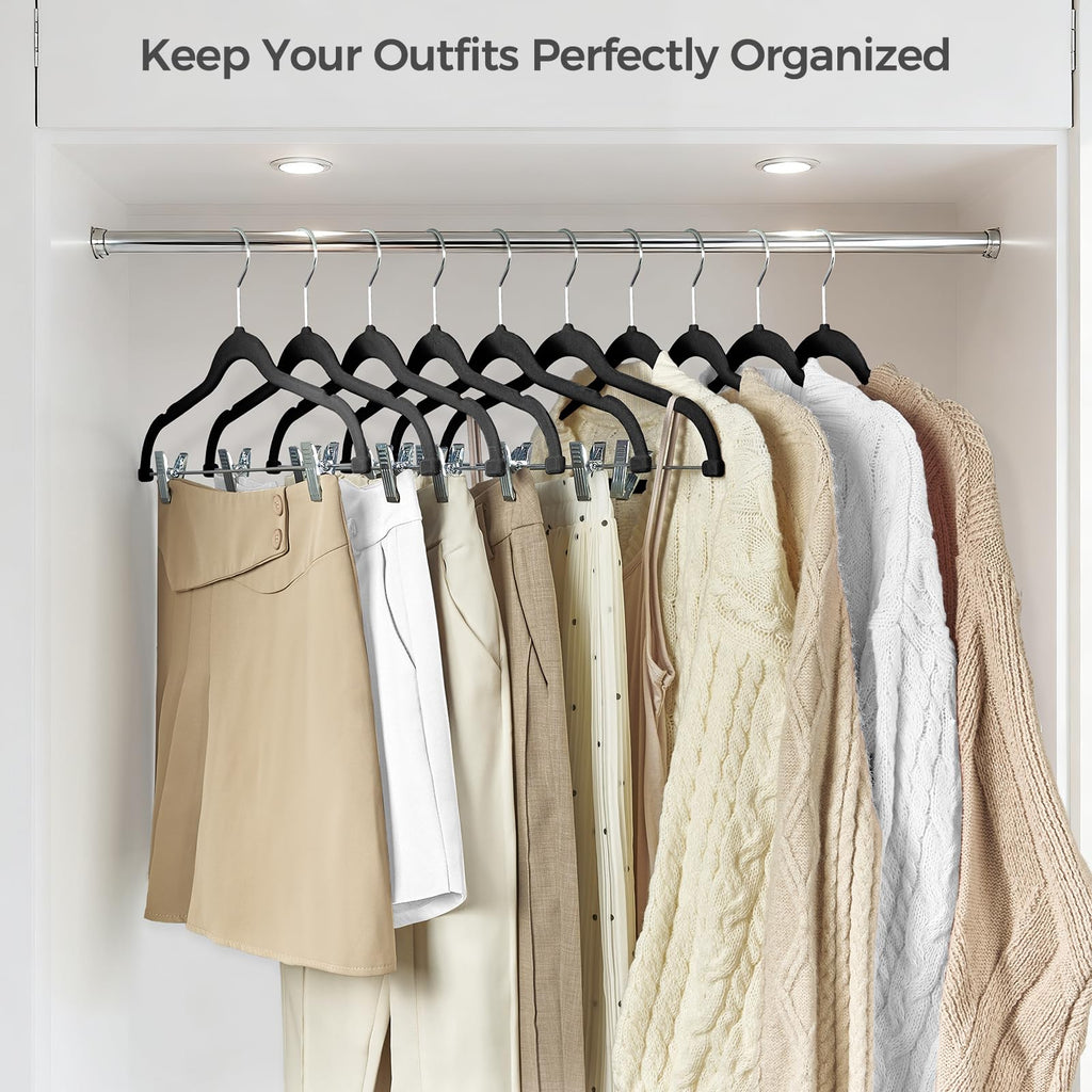 Velvet Pant Hangers with Adjudtable Clips 30 Pack, Black