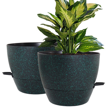10 inch Self Watering Planters, 2 Pack Large Plastic Plant Pots with Deep Reservior and High Drainage Holes for