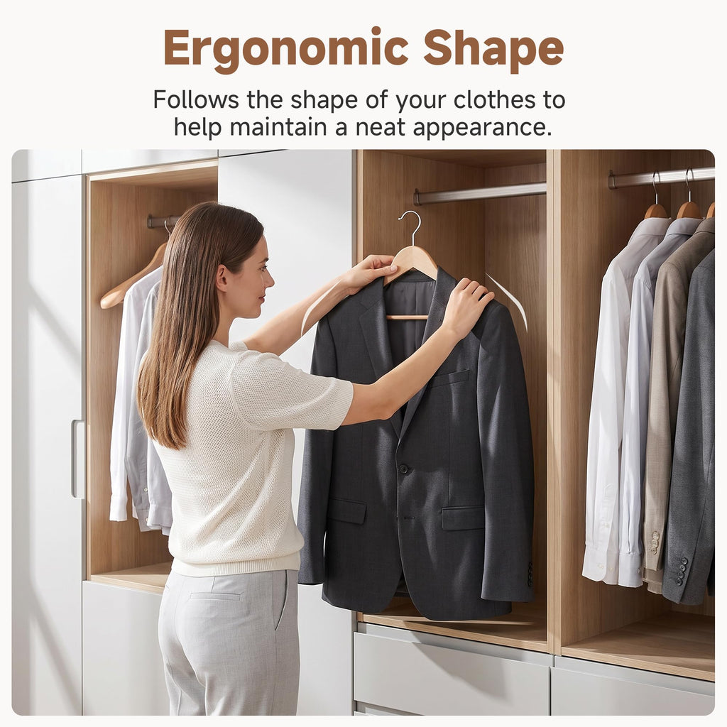 Wooden Hangers 10 Pack, Extra Wide Shoulder Suit Hangers