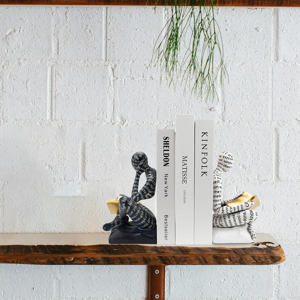 Heavy Duty Book Ends for Shelves, Thinker Decorative Bookends for Heavy Books, Unique Book Stoppers to Hold Book