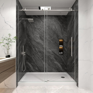 Frameless Shower Door, 55-60" W x 76" H Sliding Glass Shower Door