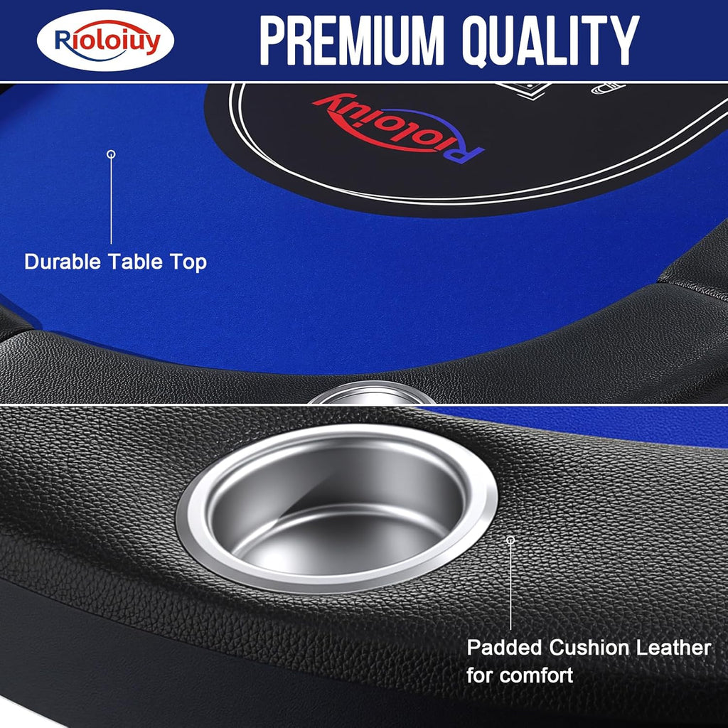 8 Player Poker Table Foldable, Texas Holdem Casino Table with Padded Rails & Cup Holders, Portable Folding Game Table