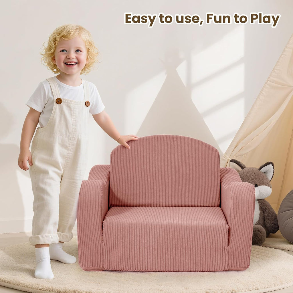 Kids Sofa Chair, in-1 Kids Couch, Fold Out Foam Sofa, Pink