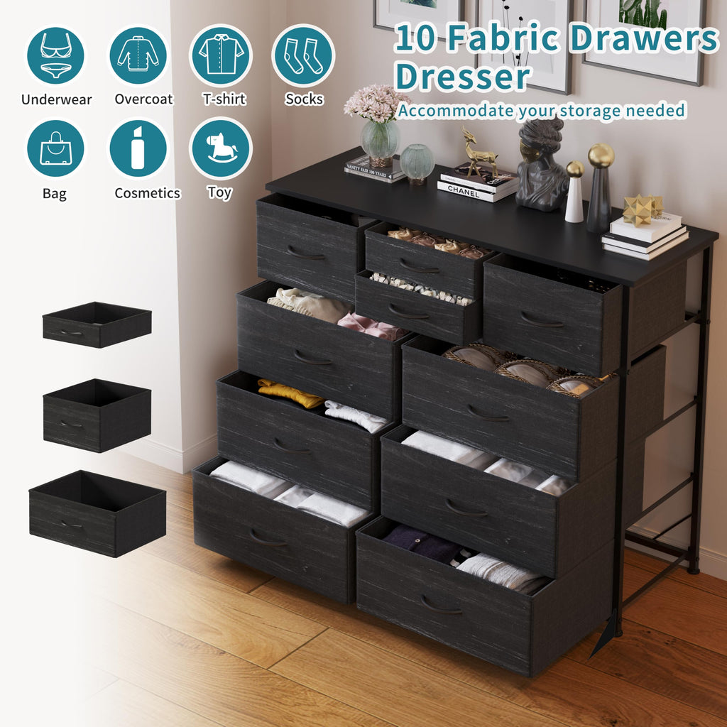 10 Drawers Dresser, Chest of Drawers for Closets, Black