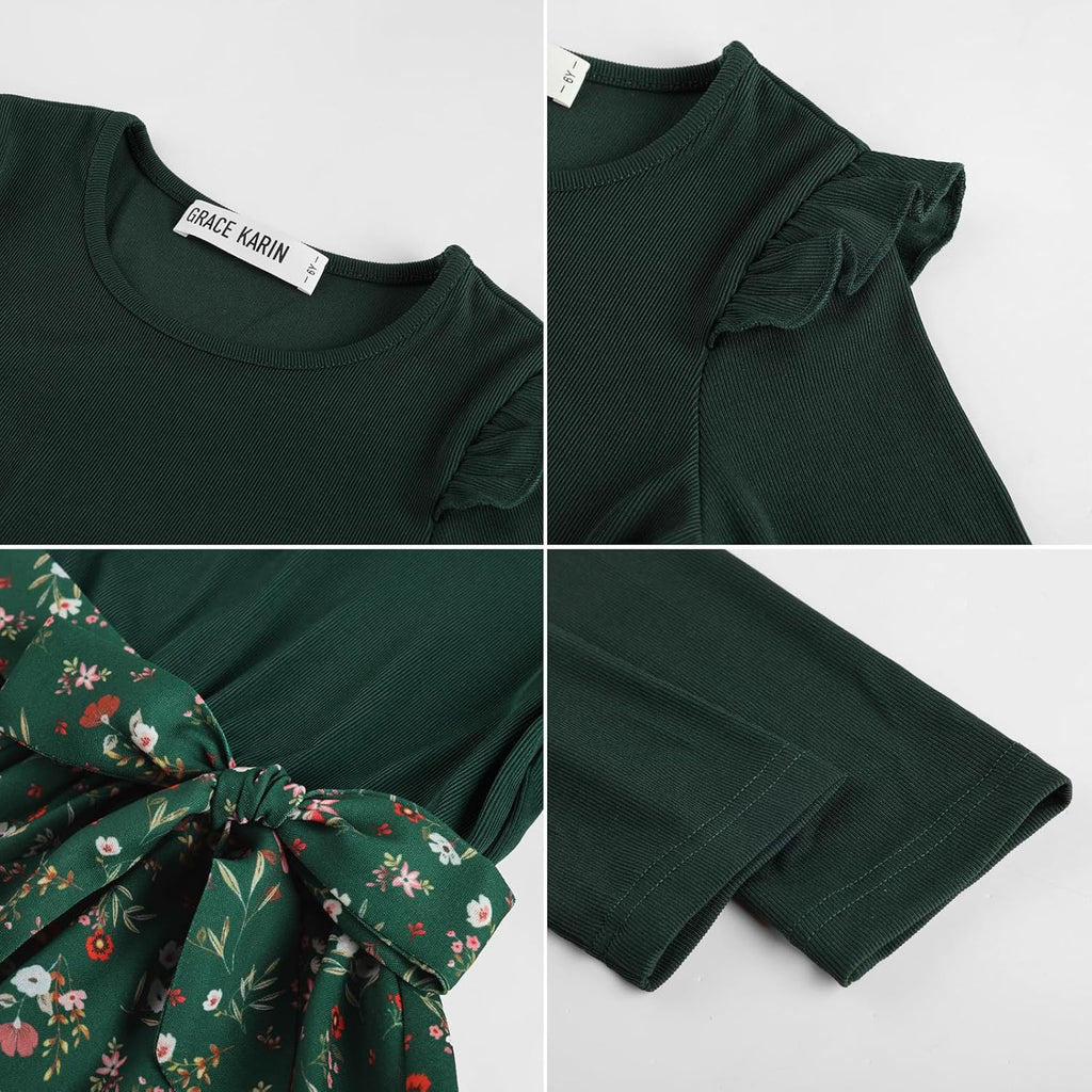 Girls Long Sleeve Dress Floral Fall Winter Church Casual