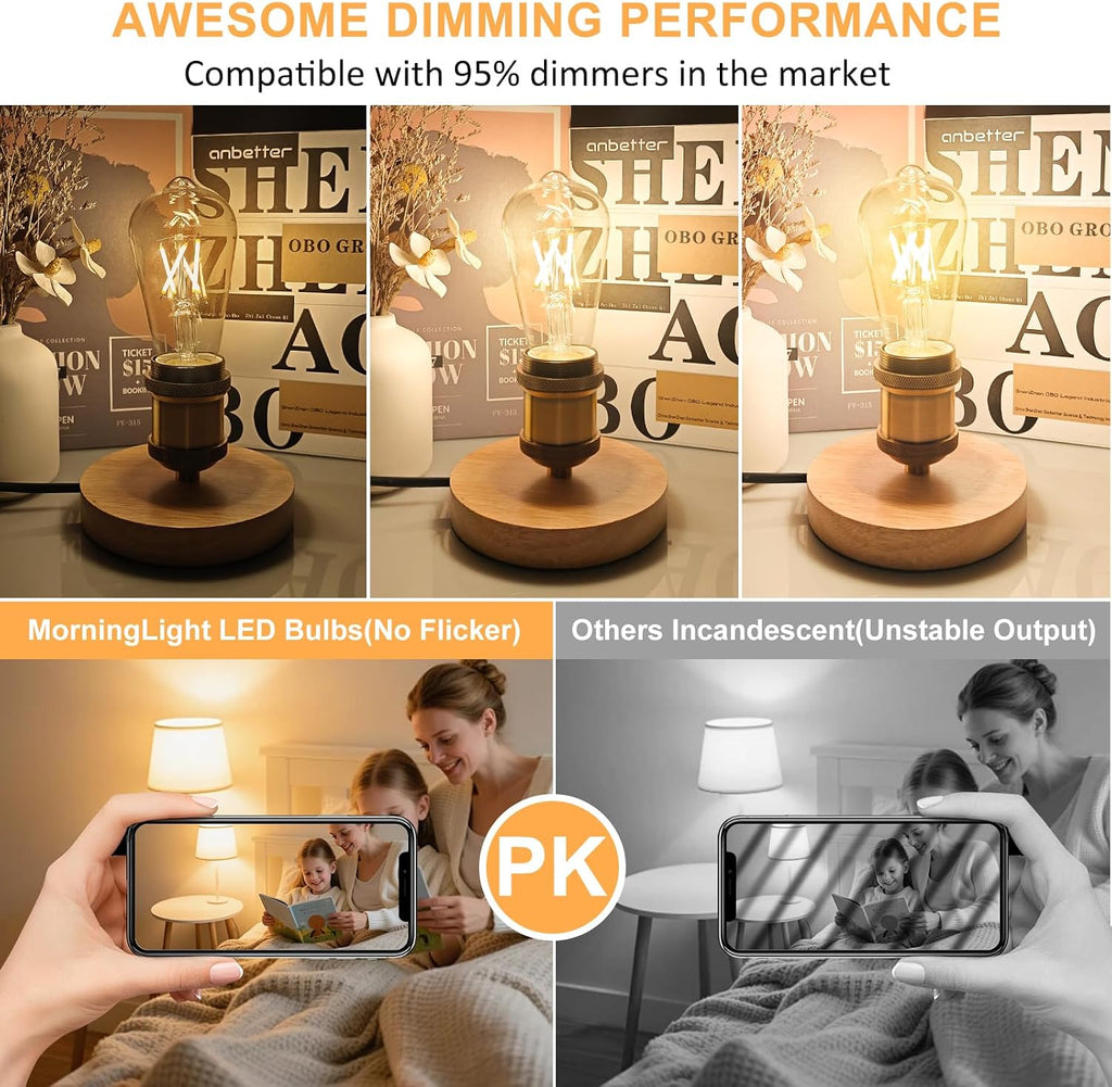 6 Pack Dimmable Vintage LED Edison Bulbs 40Watt, E26 LED Edison Light Bulbs 40 Watt Warm White 2700K, 4W ST58 Antique