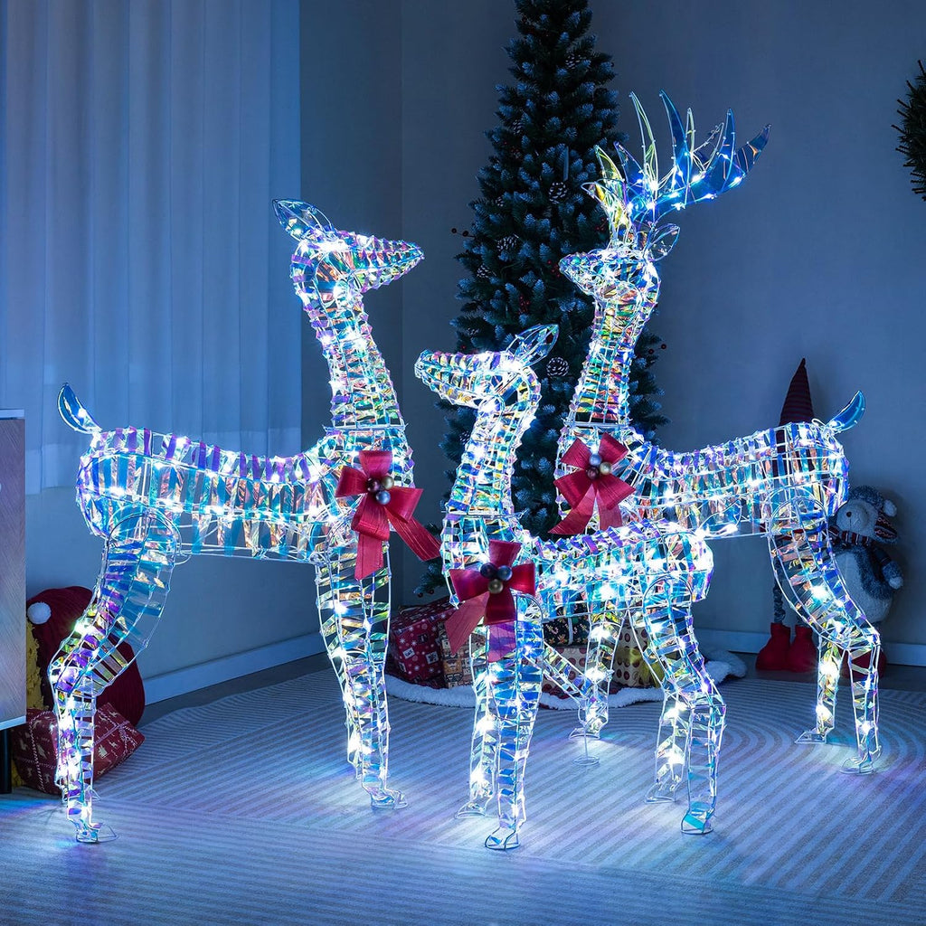 3-Piece Christmas Lighted Iridescent Reindeer Family Set