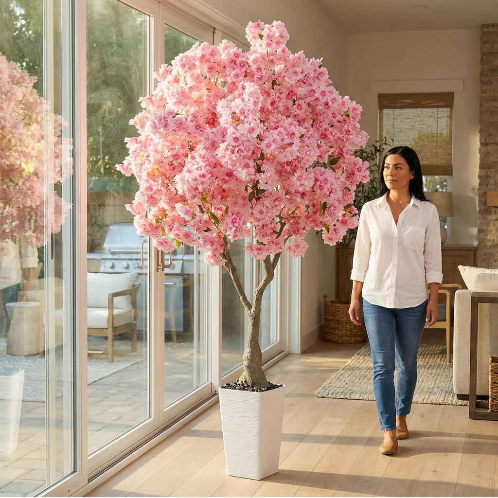 Artificial Cherry Blossom Tree 6FT, Faux Cherry Blossom Tree with Planter