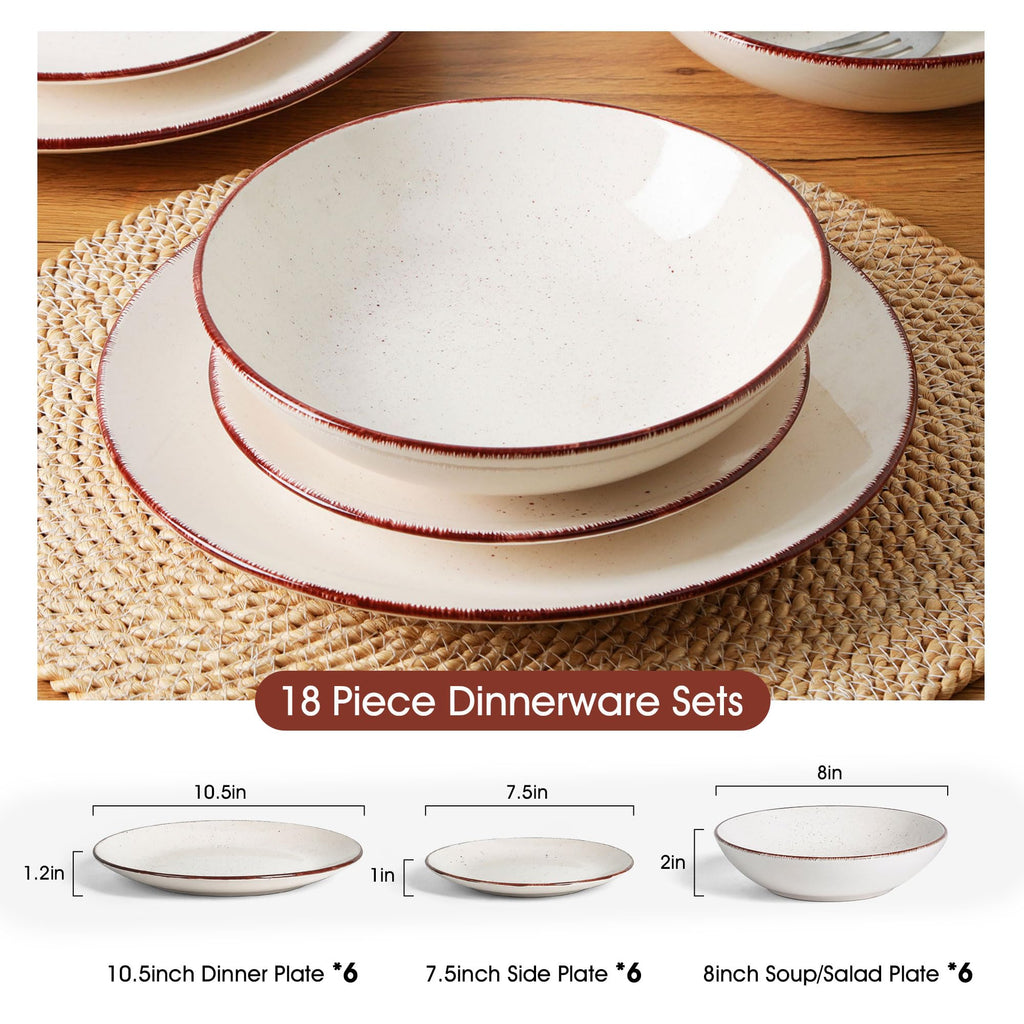 Stoneware Dinnerware Sets, 18 Piece Glossy Plates and Bowls Sets, Scratch Resistant Dishes, Microwave & Dishwasher