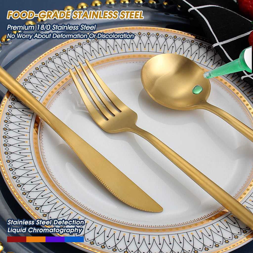 Matte Gold Silverware Set, 20-Piece Stainless Steel Flatware Set for 4, Satin Finish Tableware Cutlery Set,Premium