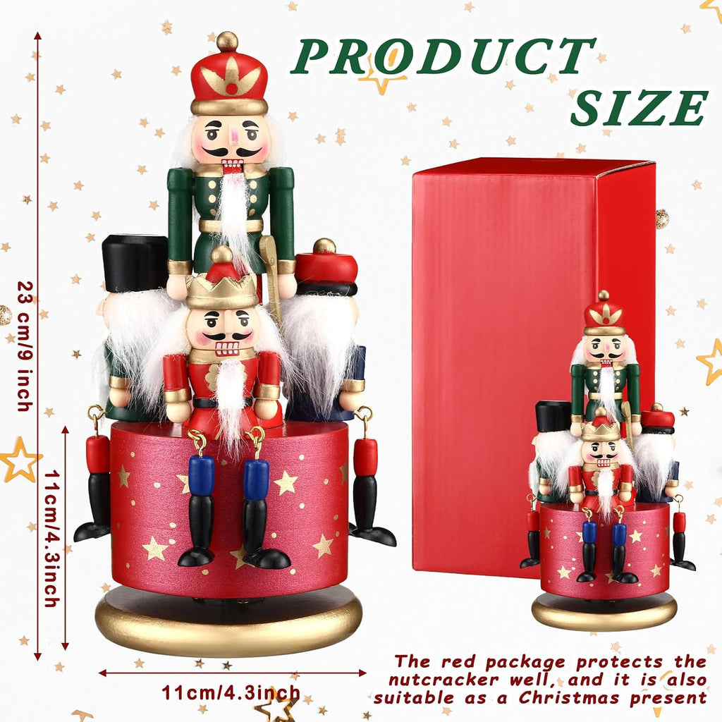 3 Pcs Nutcracker Soldier Music Box Wooden Clockwork Soldier Figures