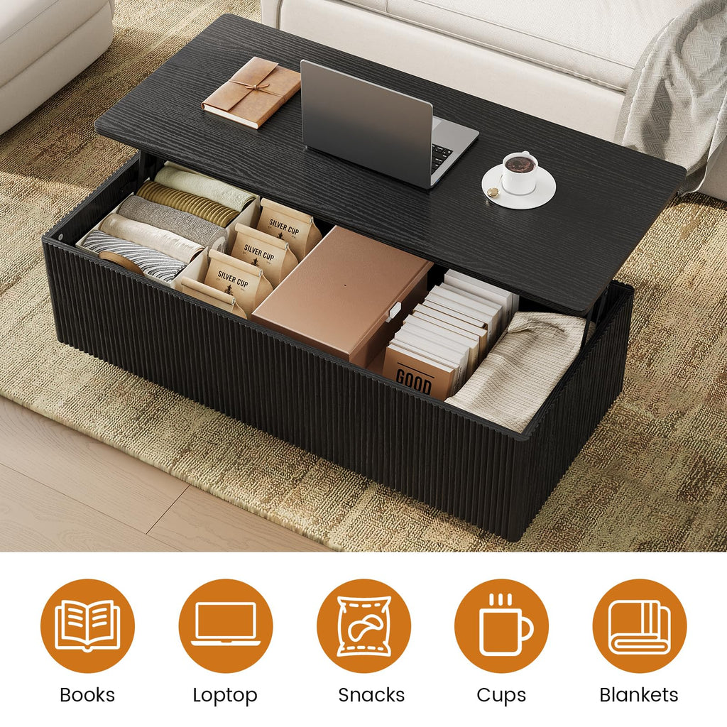 46.5'' Large Lift Top Fluted Hidden Storage, Black