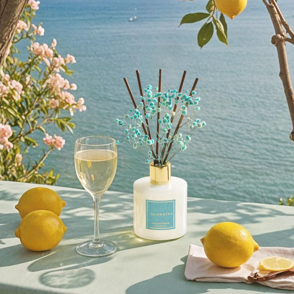 Reed Diffuser - Coconut Beach 6.7 fl oz Reed Diffuser with Sticks, Home Bedrrom Bathroom Shelf Decor