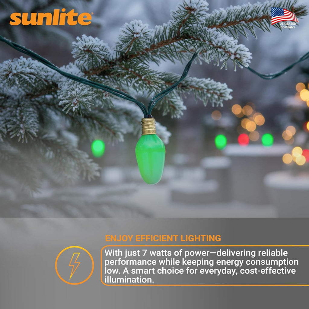 7C7 Incandescent Bulb, 7 Watt, Candelabra E12 Base, C7 Small Night Light, Colored Bulb, Green