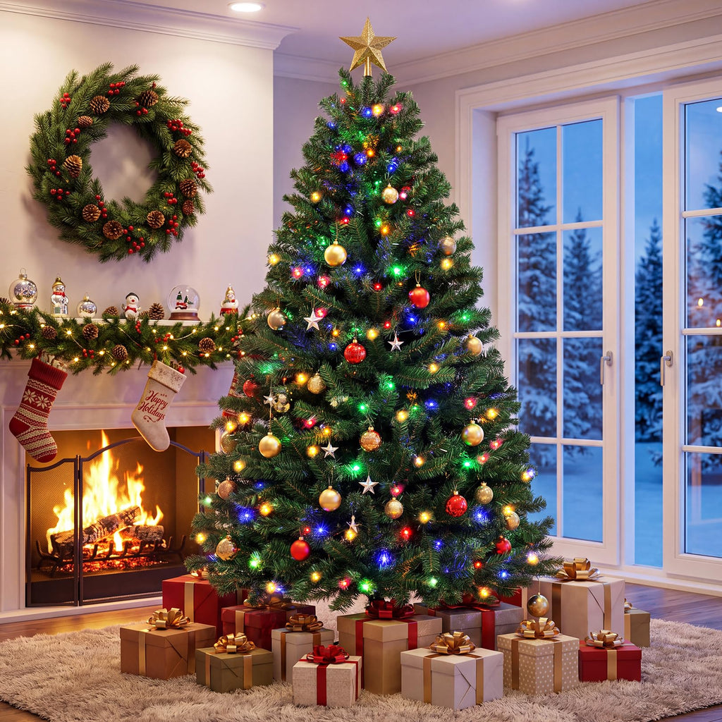 6 ft Pre-Lit Christmas Tree w/Twinkle Multicolor Lights, Remote Control