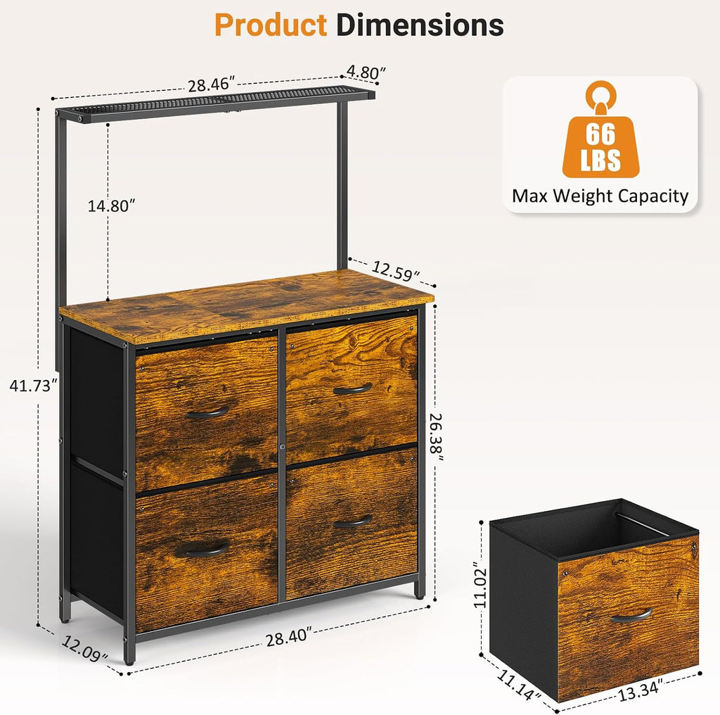 4 Drawer File Cabinet, Lateral Filing Cabinets , Large Printer Stand with Open Storage Shelf, Office Storage File