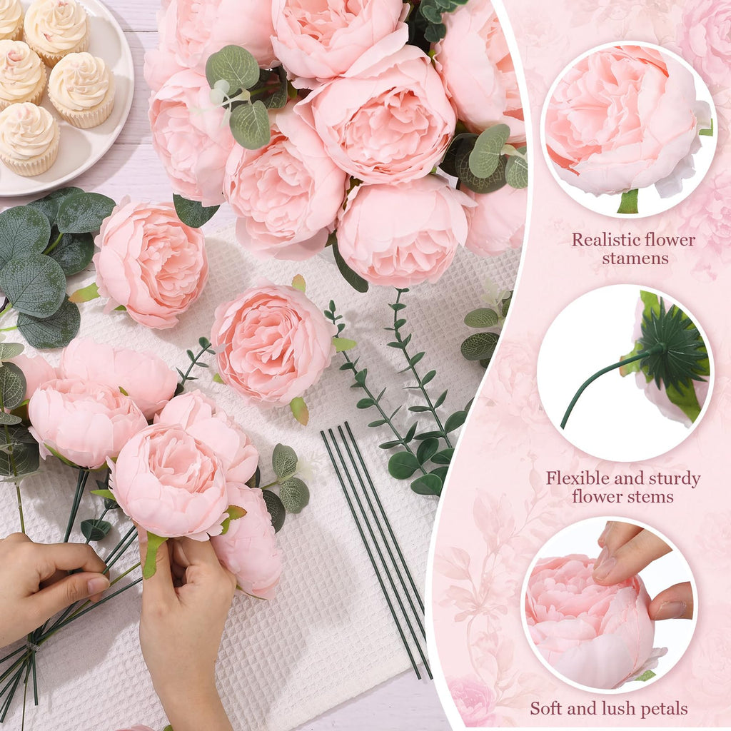 50 Set Pink Artificial Peony Flower Bouquet Set