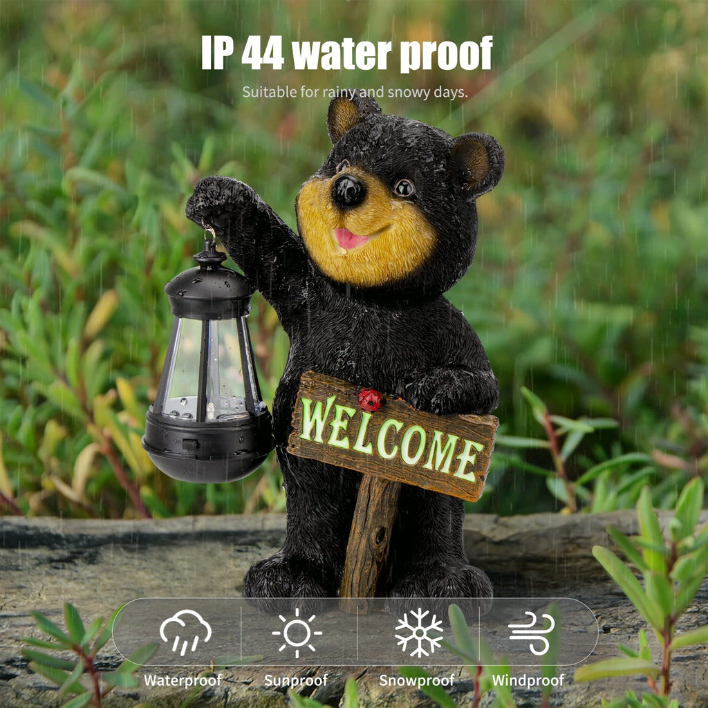Garden Bear Statue with Solar LED Lantern, Luminous Welcome Sign, Gifts for Christmas Yard Art, Whimsical Figurine