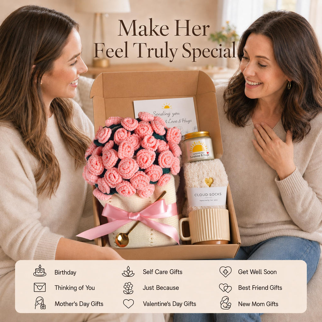 Care Package for Women, Flower Bouquet Blanket Gift Basket, Get Well Gifts for Women, Self Care Gifts, Thinking of