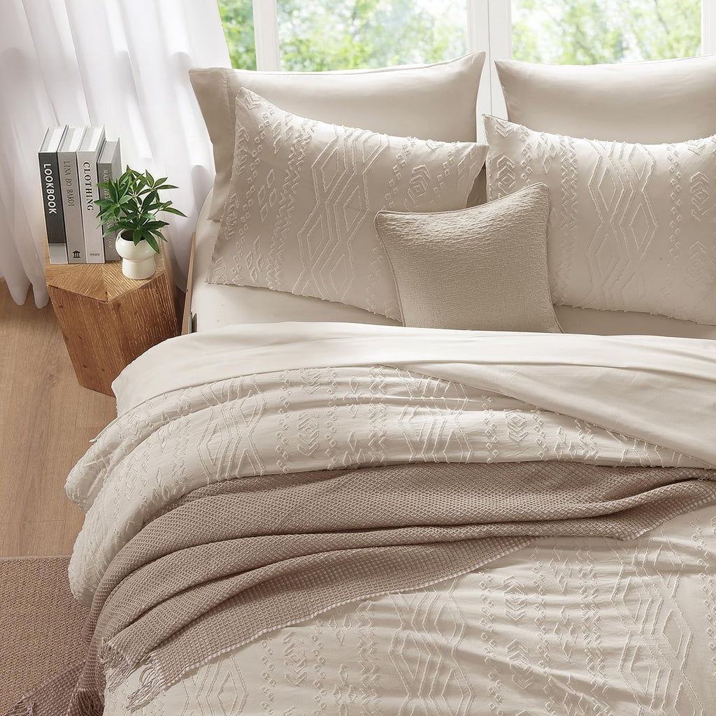 Comforter Set Beige Tufted Bedding Sets Farmhouse 7 Pieces