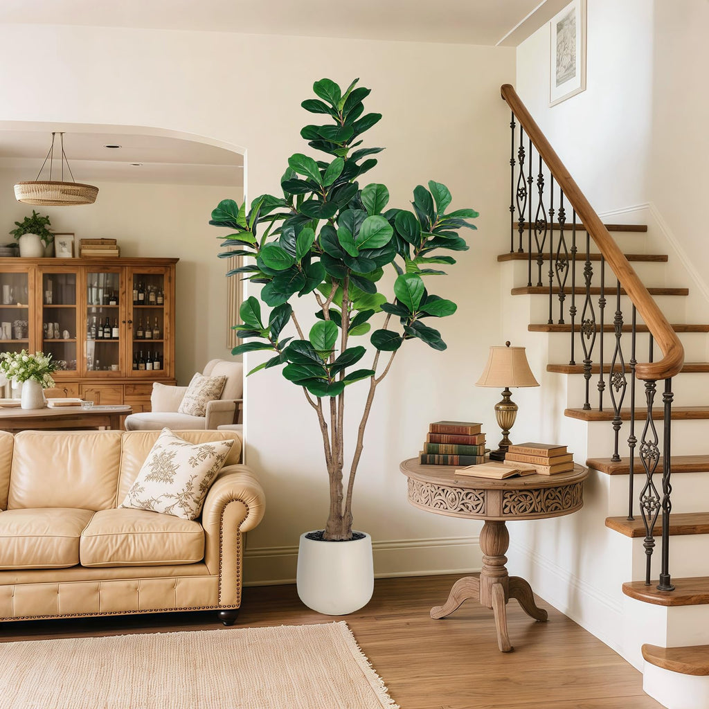 Artificial Fiddle Leaf Fig Tree with Thick Trunk and Emerald Leaves 7 ft