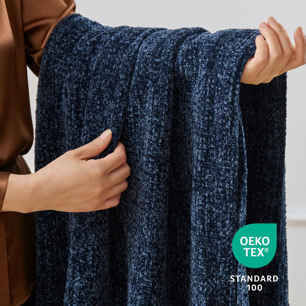 Soft Cozy Chenille Knit Throw Blanket with Tassel, 50 * 60 Navy