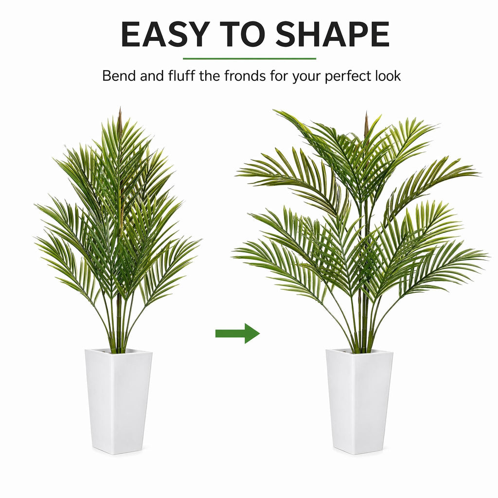 Artificial Palm Tree, 4.5FT Tall Faux Tropical Areca Plants with White Tall Planter, Fake Potted Tree with Lifelike