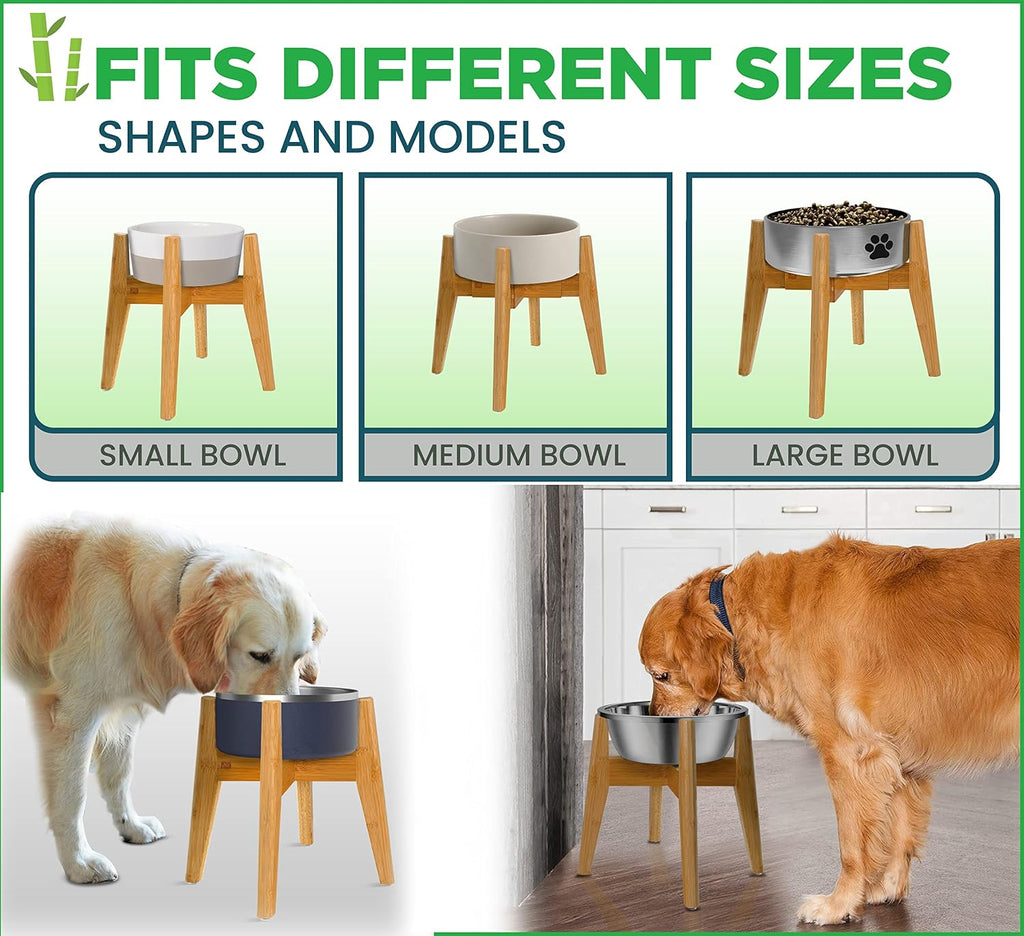 Dog Bowl Stand for Mid-Large Dogs | Adjustable, Bamboo, 12-inch High