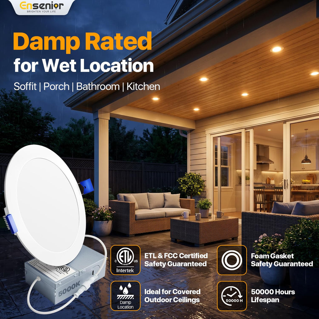 6 Pack 6 Inch 5000K Dimmable Canless Wafer LED Recessed Light