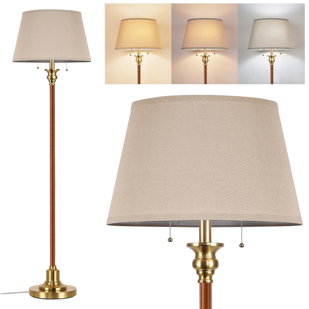 Floor Lamp, 66.5'' Rustic Farmhouse Pole Lamp with Double Pull Chain, Mid Century Modern Tall Standing Lamp