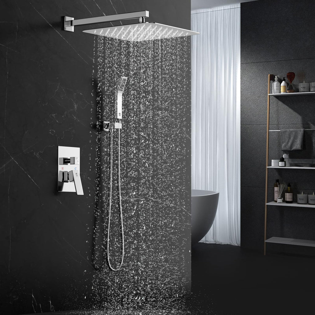 Shower Faucet Set 16-Inch Rainfall Shower Head Polished Chrome