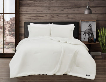Vintage Washed 100% Cotton 3-Piece Comforter Set in White, Solid Color, Oeko-TEX Certified