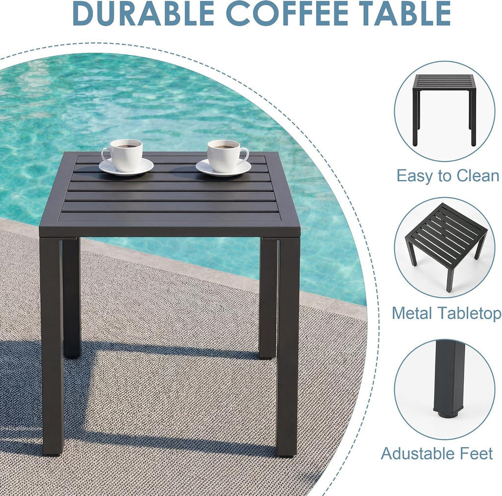 Outdoor Rocking Chair Set 2 with Coffee Table, 3 Piece Metal Rocking Bistro Set with 5.1" High Density Cushions for