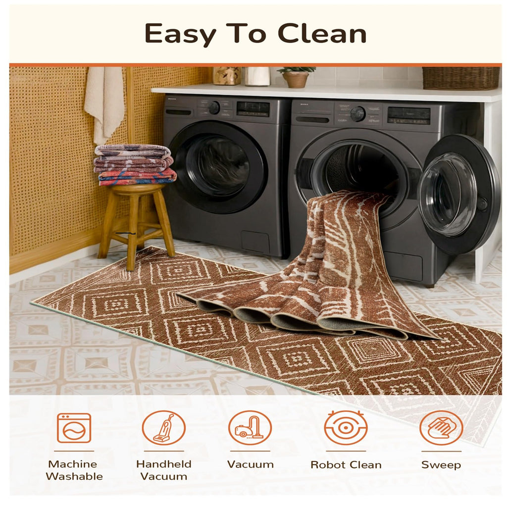Washable Area Rug Runner Yellowbrown