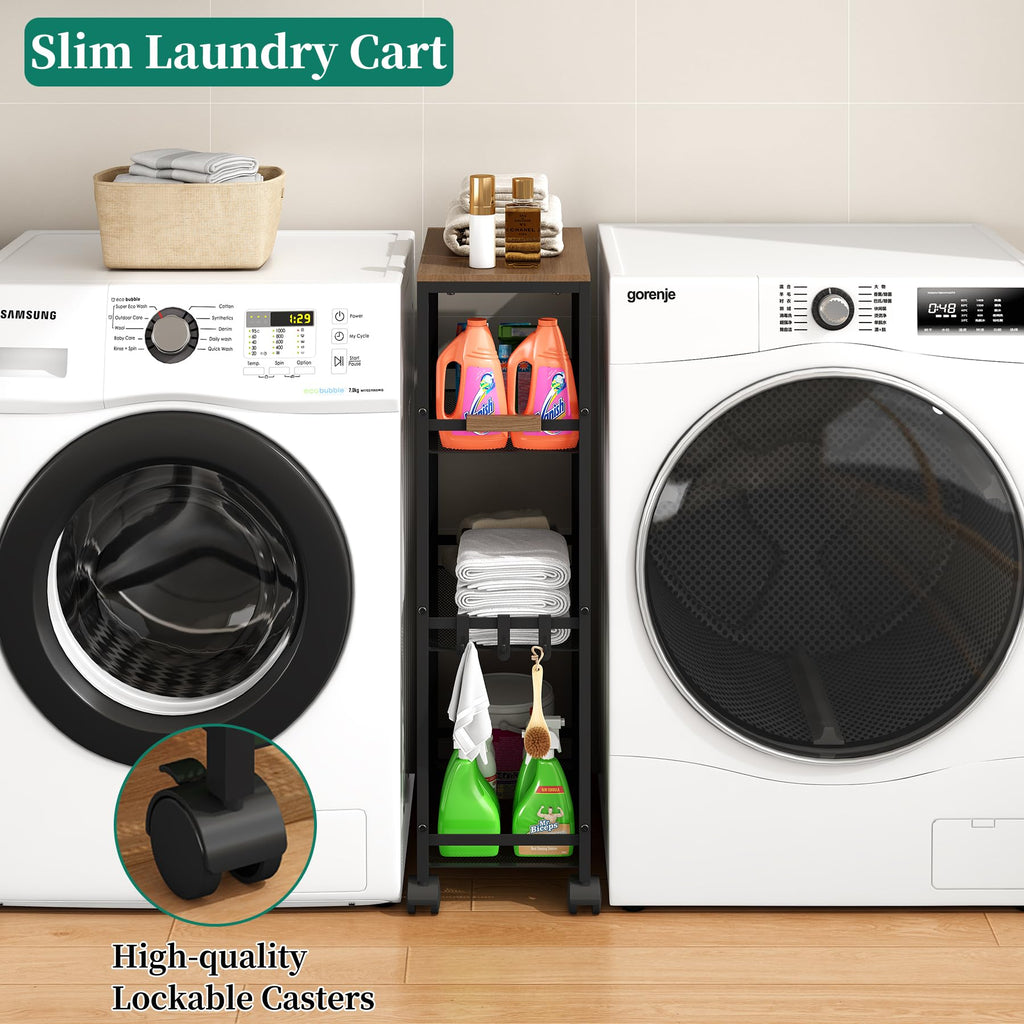 4-Tier Slim Utility Rolling Laundry Cart with Wheels, Easy to Assemble